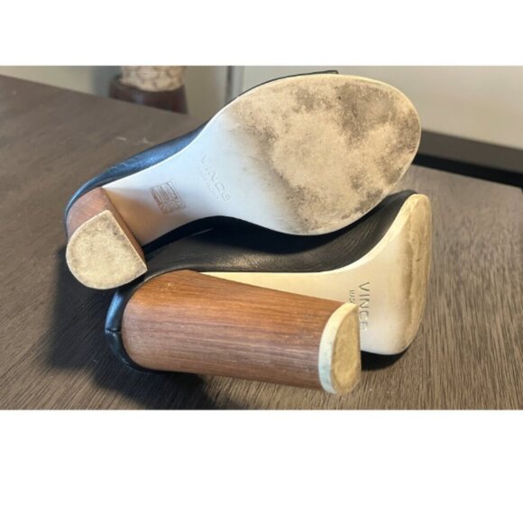 VINCE LEATHER OPEN TOE WOODEN HEEL BOOTIE 9.5 - Picture 4 of 6